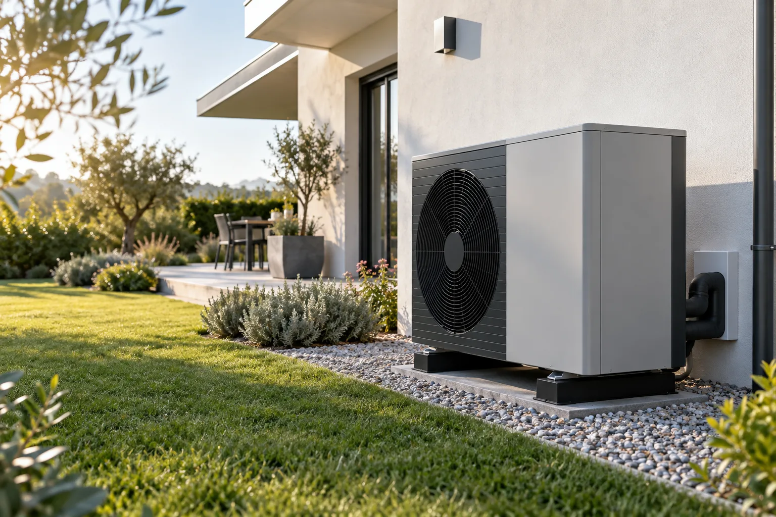 Pompe à chaleur air-eau installée à l’extérieur d’une maison